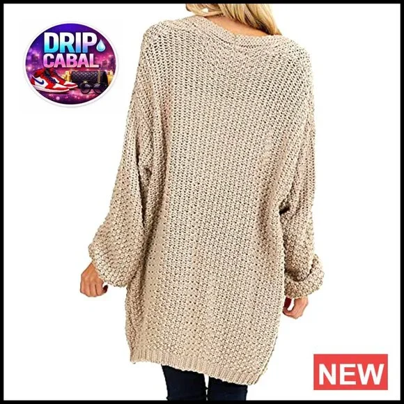 Oversized Chunky Knit Cardigan Open Front Batwing Sleeve Casual Loose Fit - Picture 5 of 7